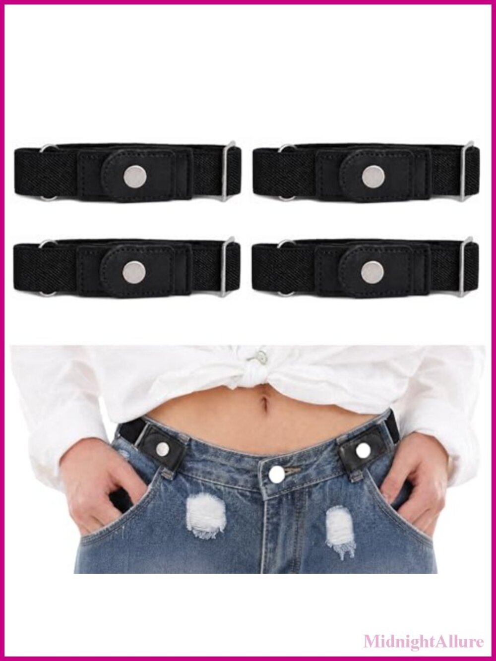 4 Pack No Buckle Elastic Side Belt Adjustable Stretch Waistband for Pants